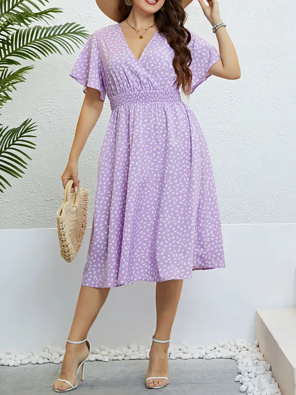 V Neck Purple Loose Plus Size Dress For Women