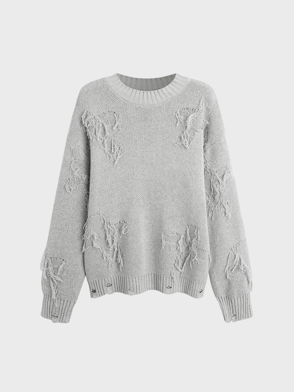 【Final Sale】Knitted Raw Edge Crew Neck Cross Long Sleeve Sweater