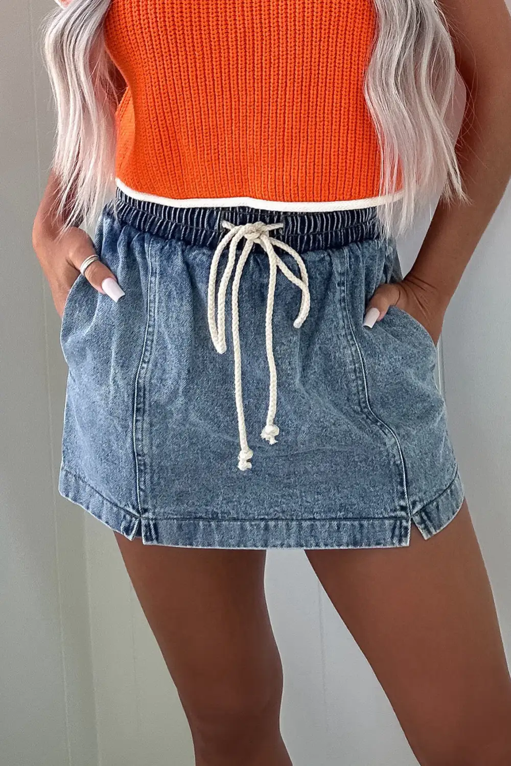 Everyday Drawstring High Waist Pocketed Denim Shorts