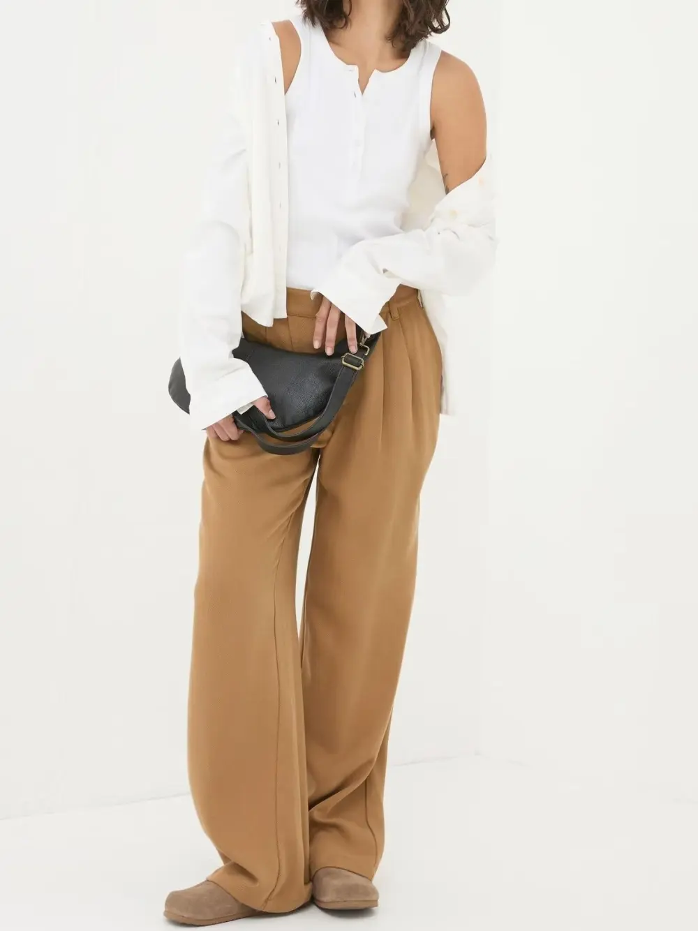 Dark Natural Ginger Wide Leg Drape Trousers