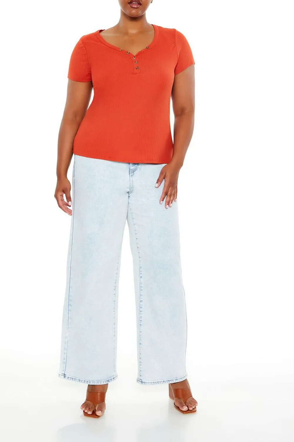 Plus Size Ribbed Henley T-Shirt