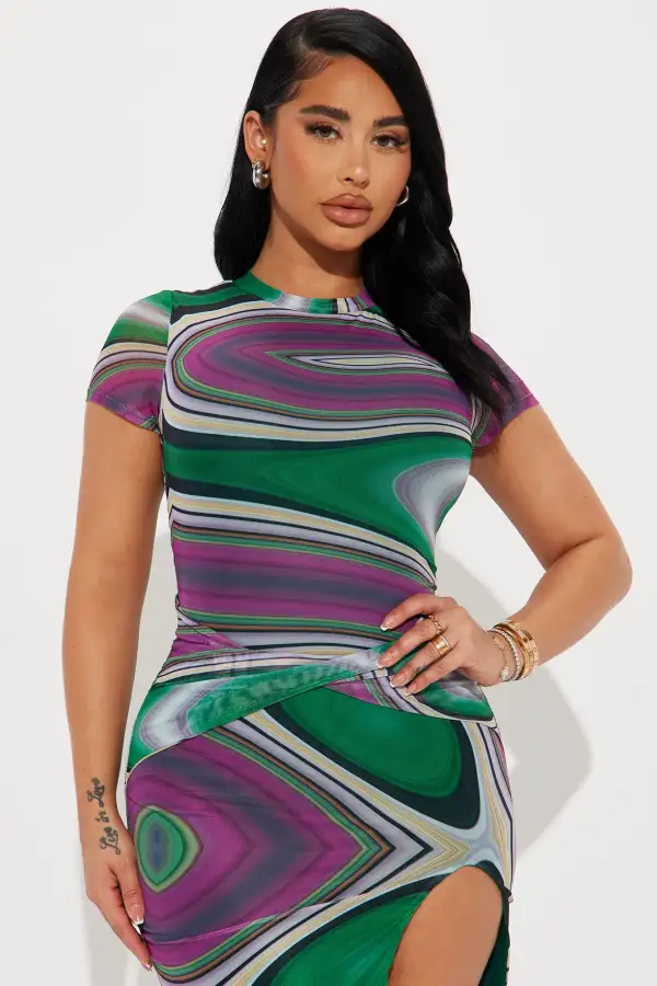 Leg For Days Mesh Maxi Dress - Green/combo