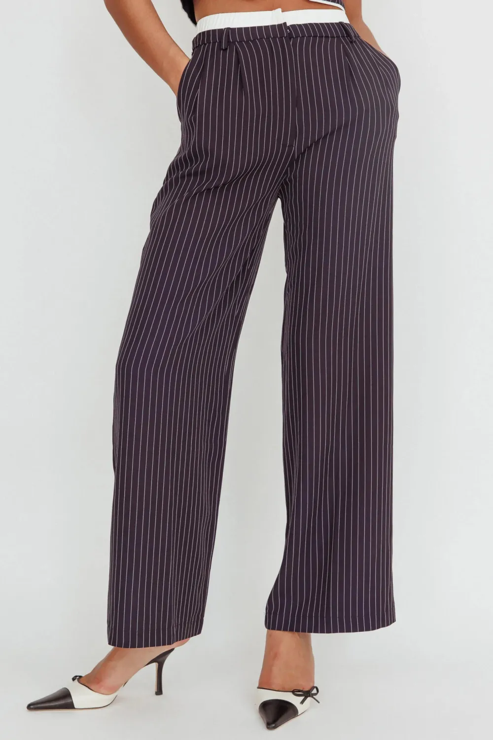 Creative Double Waist Loose Striped Trousers