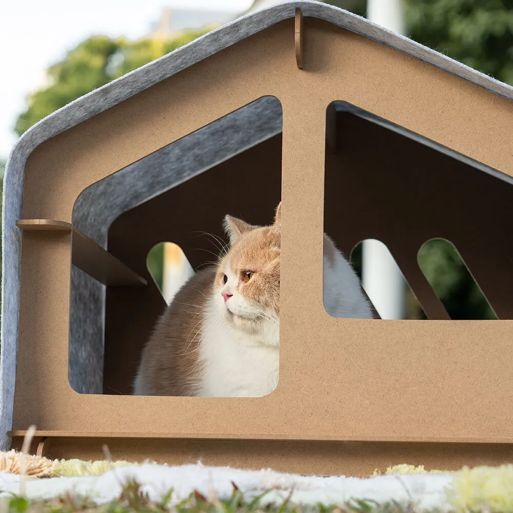 Extra Large Indoor Wooden Frame Semi-Enclosed Detachable Cat House