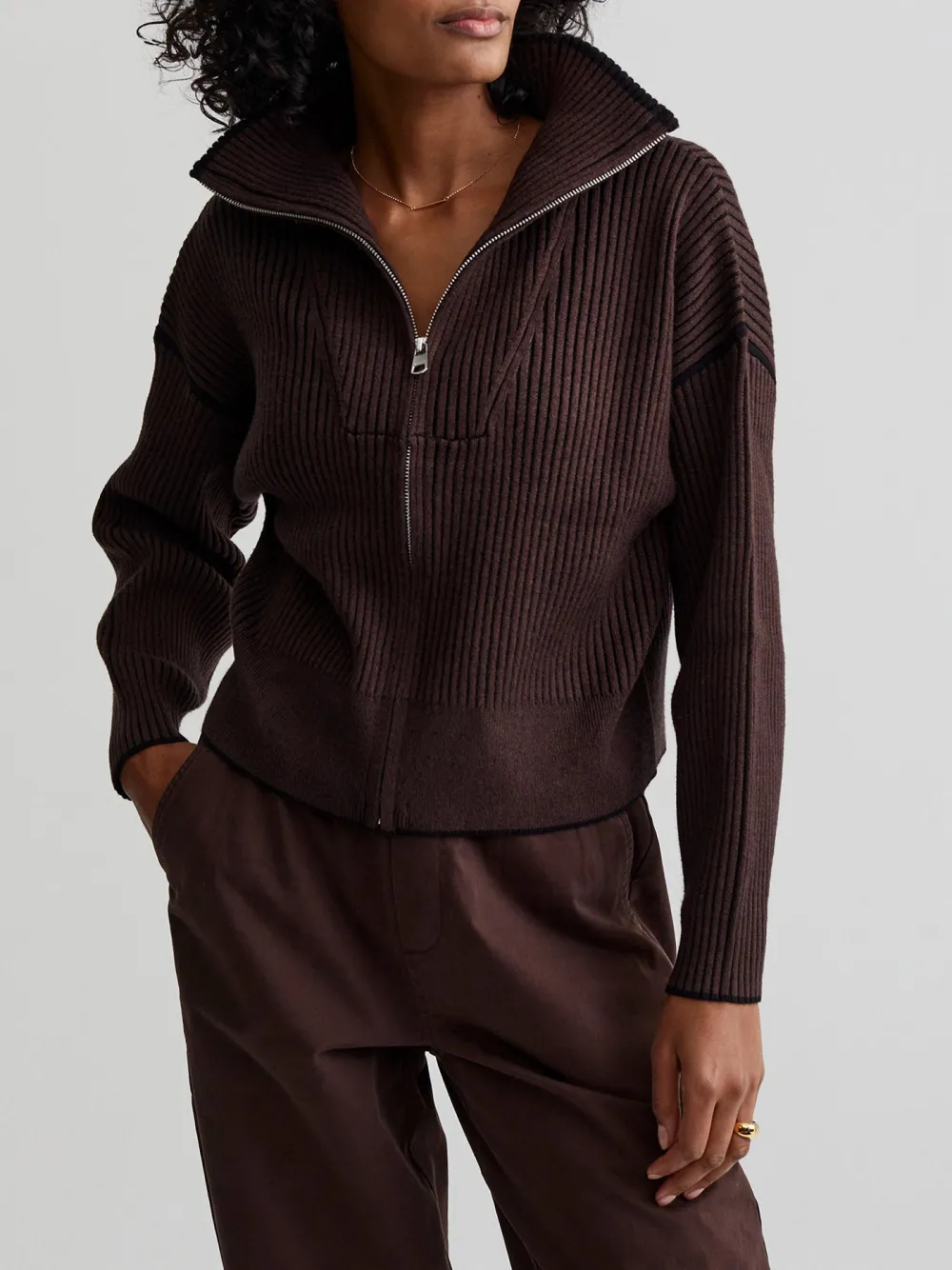 Zip-Through Rib Knit