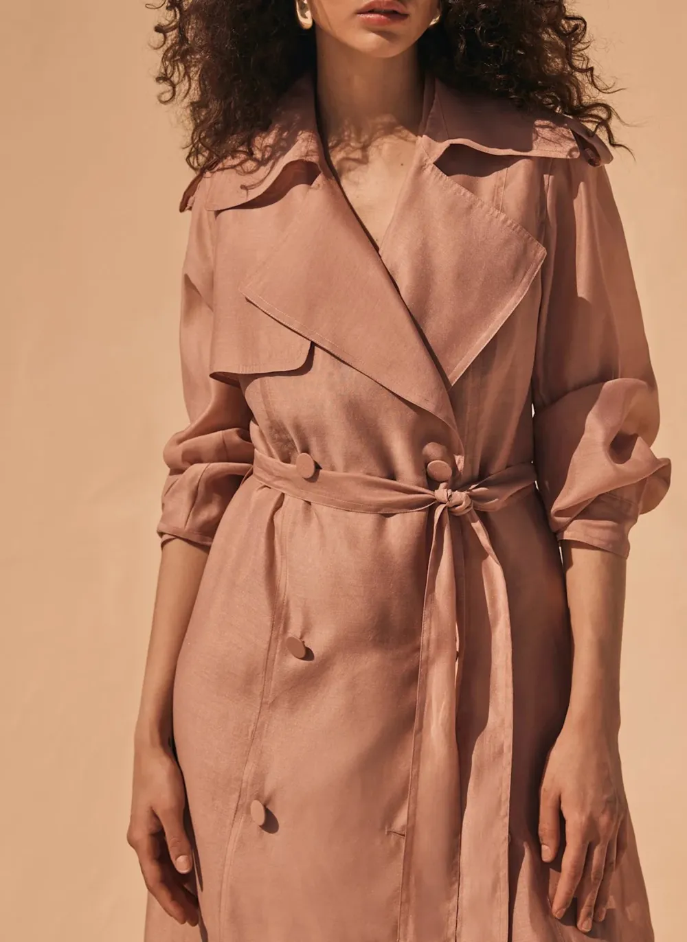 Casual Style Pink Sheer Organza Trench Coat