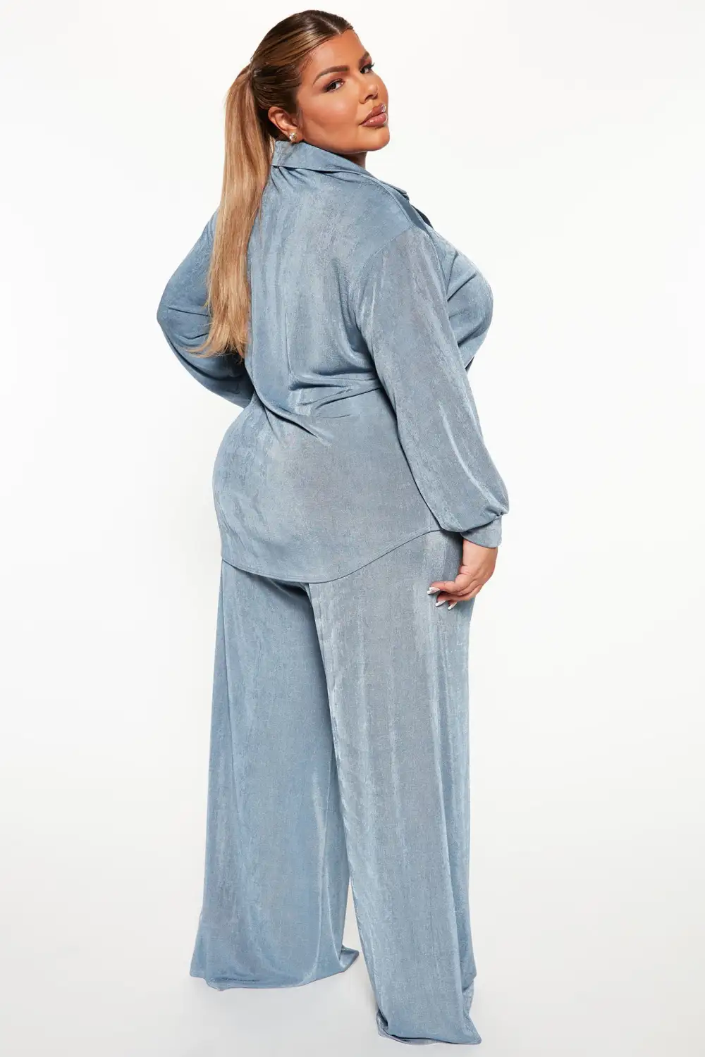 Sweet In Slinky Pant Set - Slate Blue
