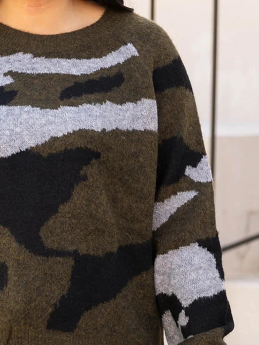 Camo Pattern Loose Knit Sweater
