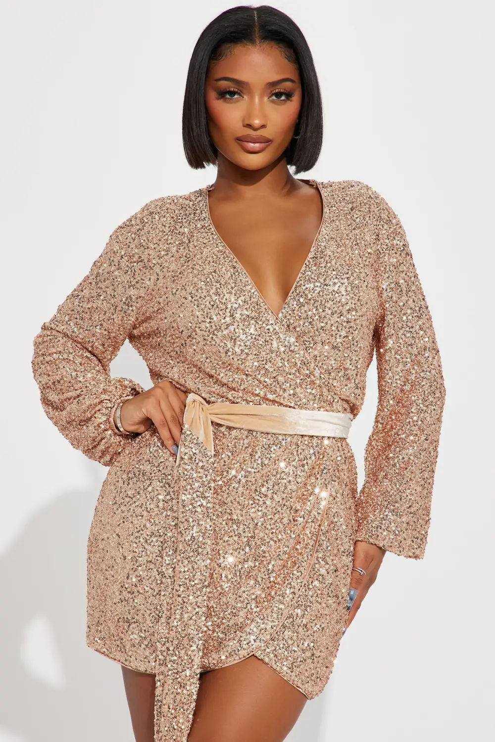 Wrap It Up Sequin Mini Dress - Gold