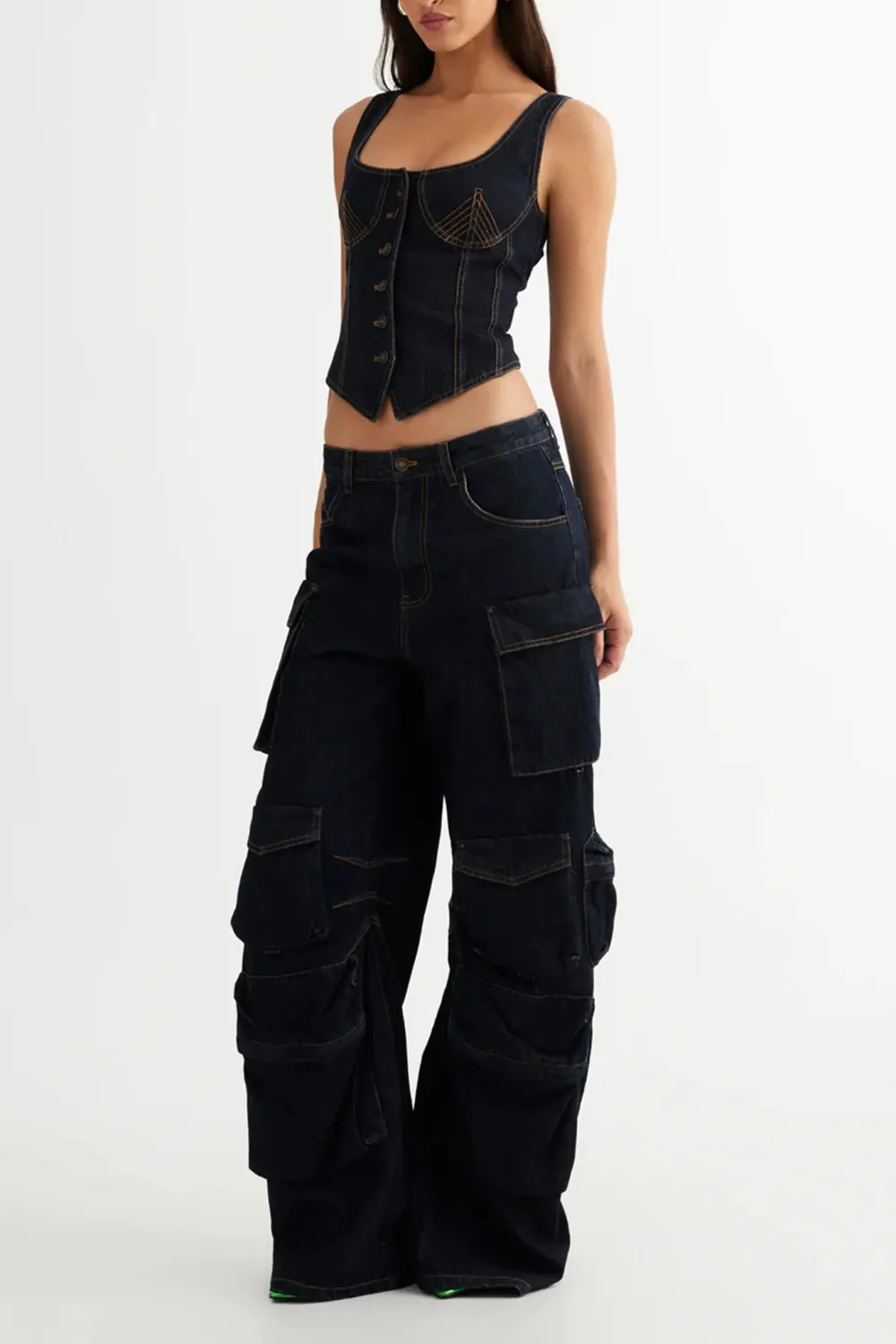 Trendy Workwear Style Multi-Pocket Jeans