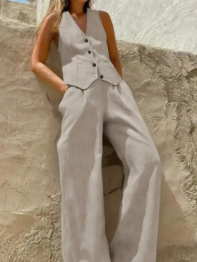 Premium 2-Piece Sleeveless Top & Wide Leg Pants Set
