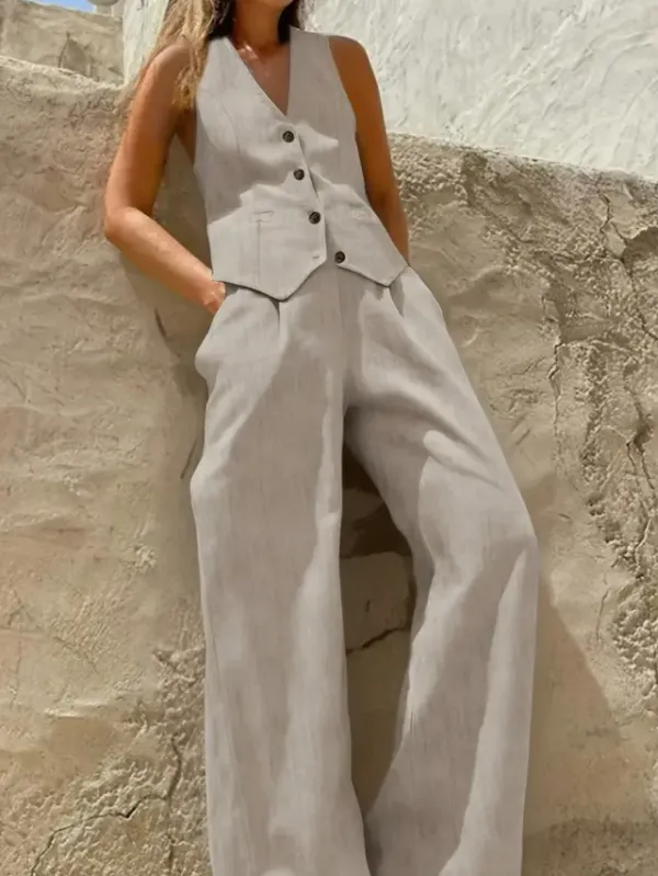 Premium 2-Piece Sleeveless Top & Wide Leg Pants Set
