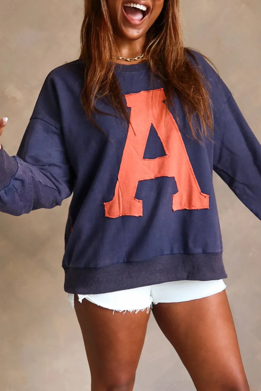 Letter A Patch Long Sleeve Sweatshirt