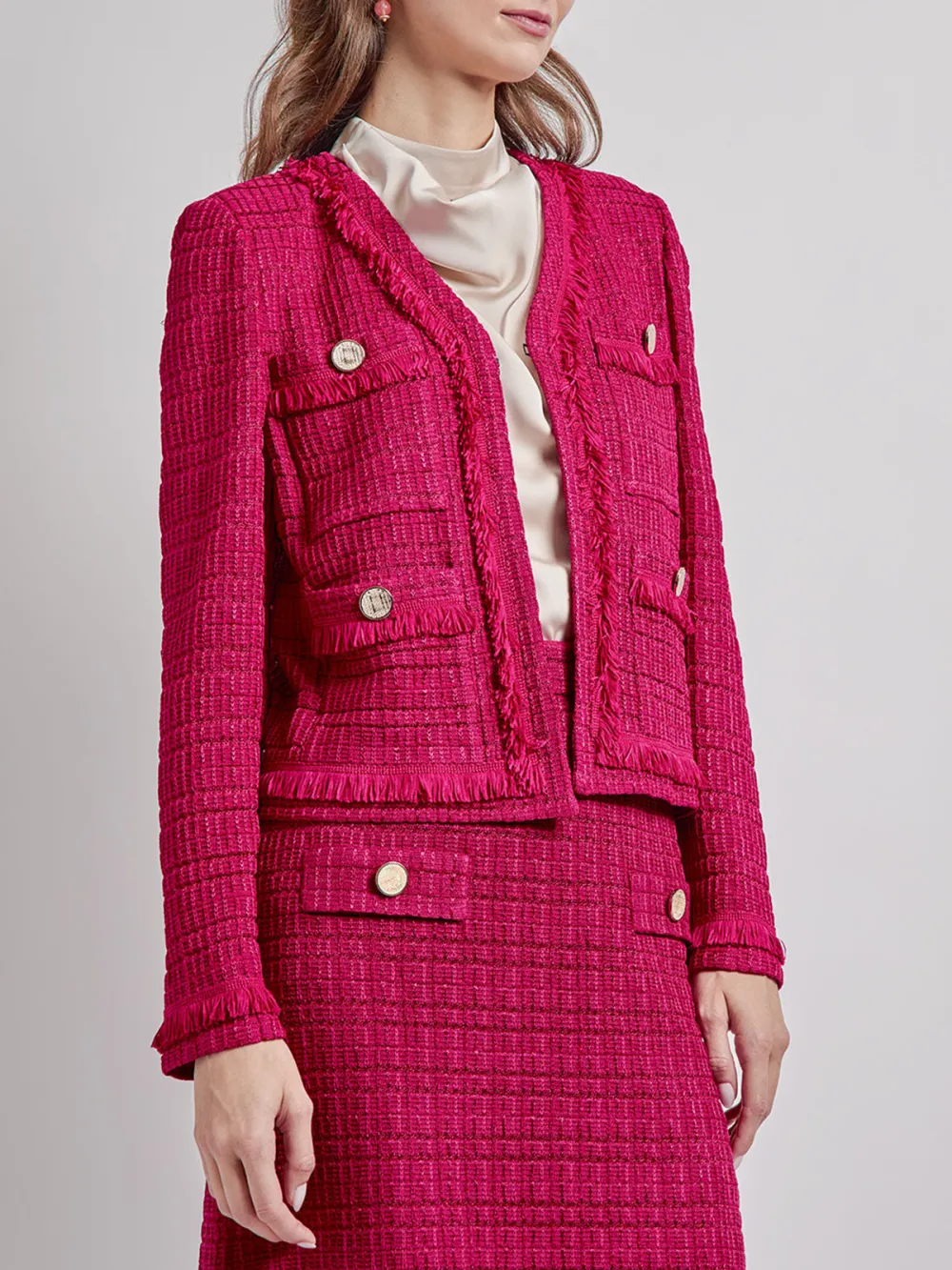 Bordered V-Neck Jacket