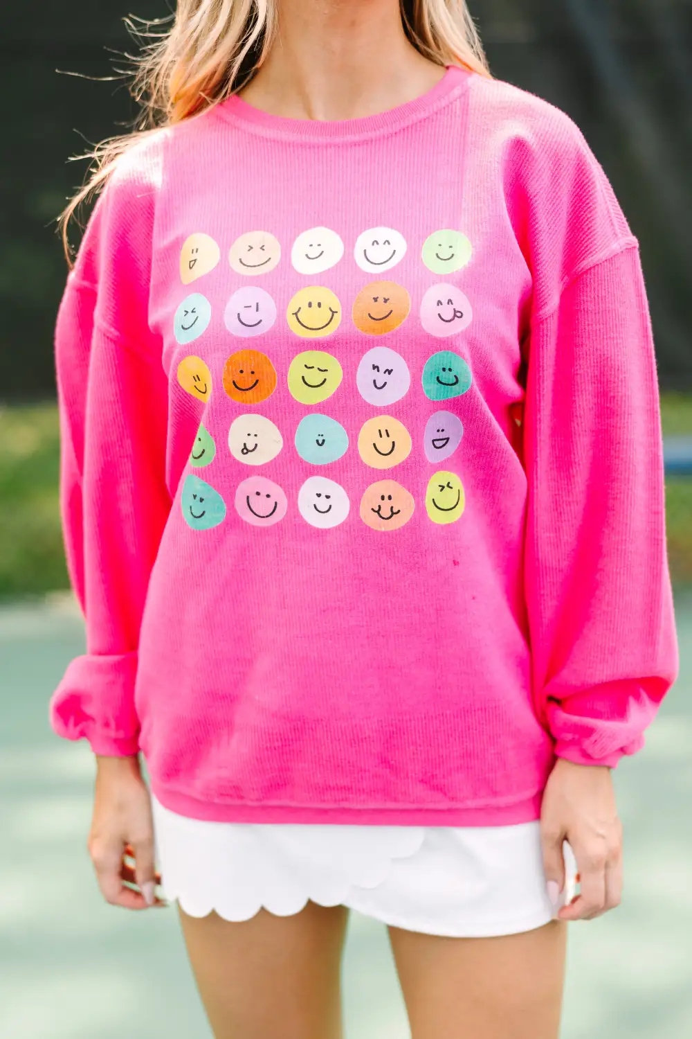 Smile Today Fuchsia Pink Graphic Corded Sweatshirt