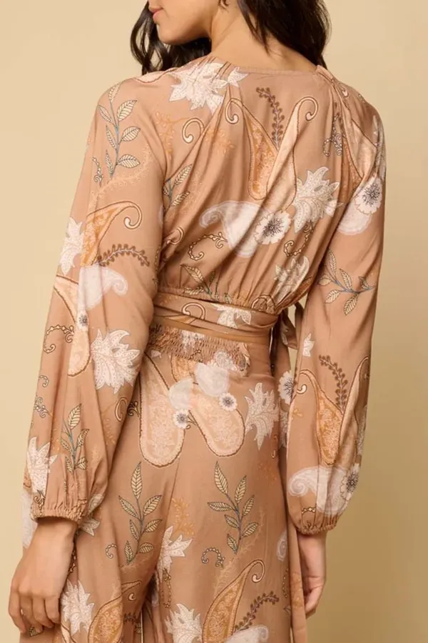 Tan Print Wrap Crop Top