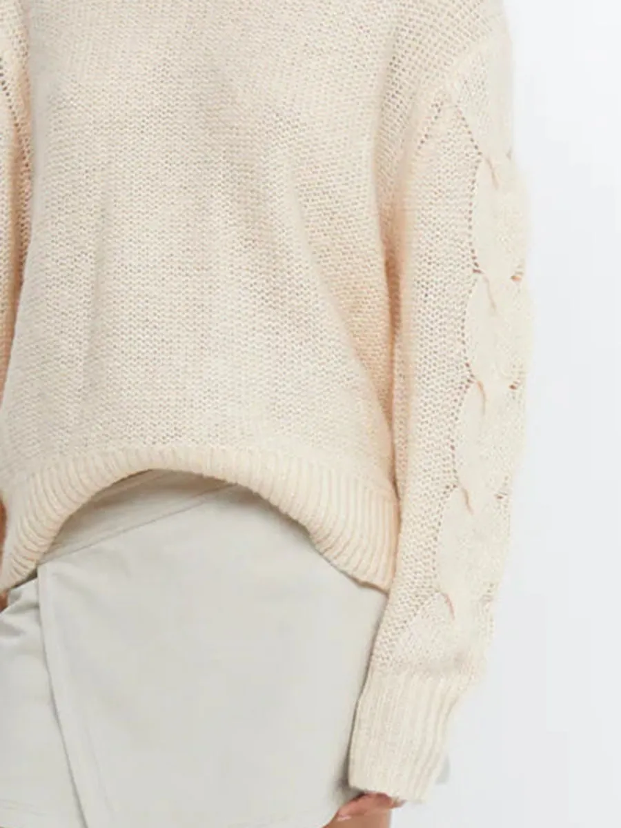 Light Khaki Cable Knit Sweater