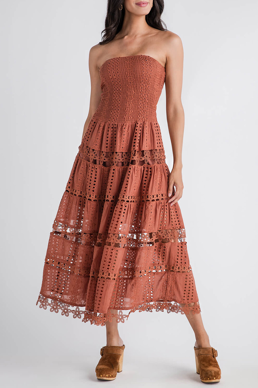 Strut & Bolt Eyelet Lace Tube Dress - brown