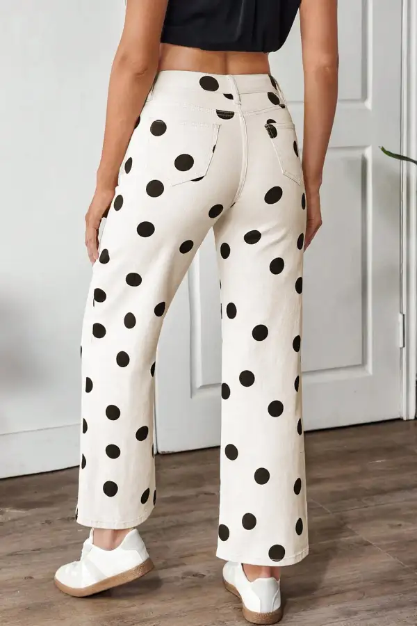 Wide Leg Print Polka Dot Ankle-length Jeans