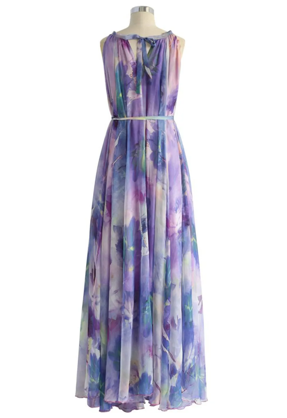 FLORAL WATERCOLOR MAXI SLIP DRESS IN VIOLET