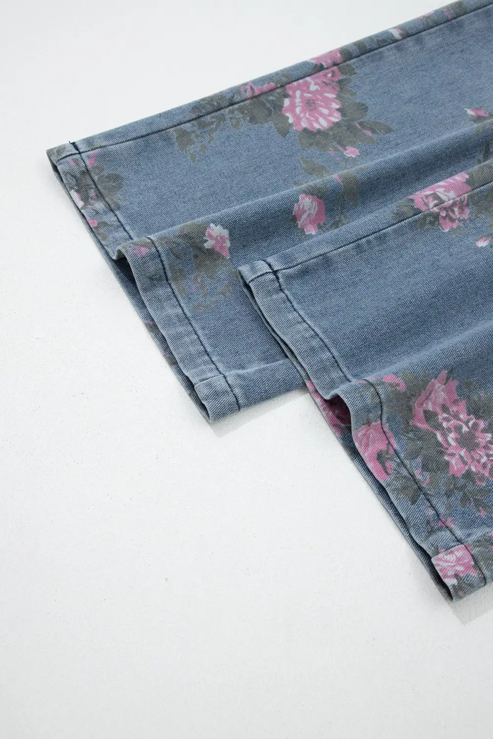 Elastic Waist Floral Print Pull On Jeans