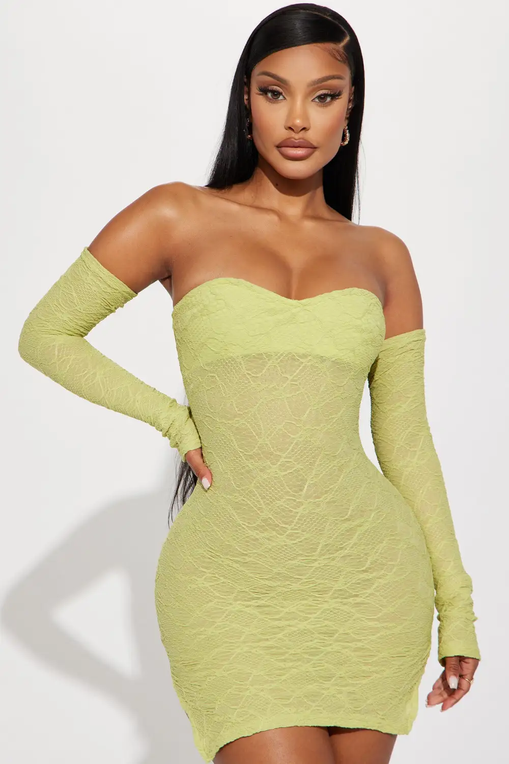 Delilah Textured Mini Dress - Lime