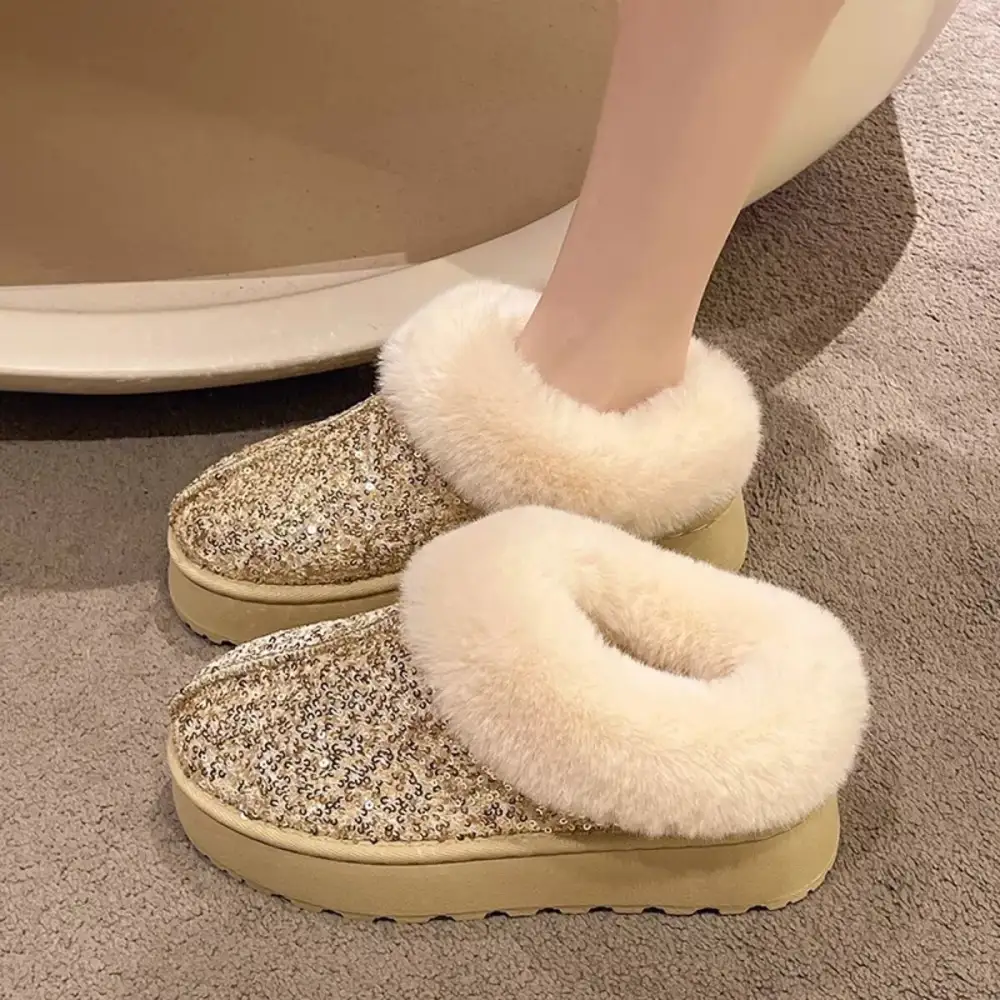 Sequin Round Toe Platform Boots