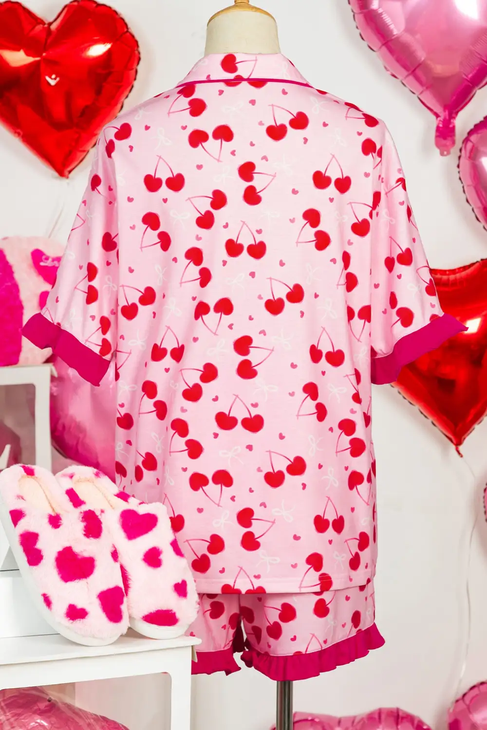 Bow Print Cherry Print Short Pajama Set