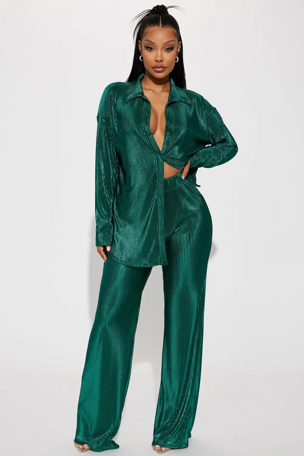 Kiss Of A Star Metallic Pant Set - Teal