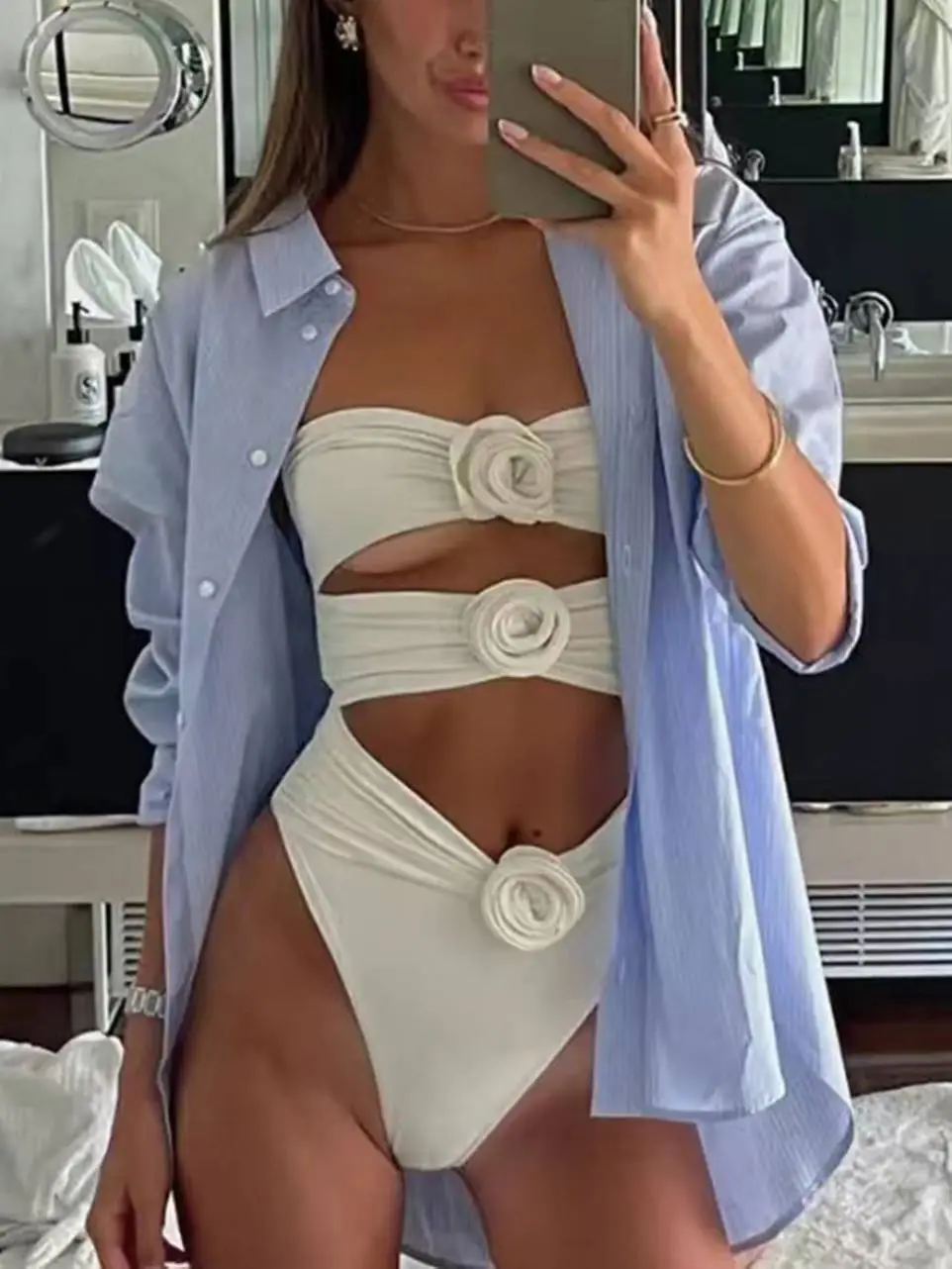 Women’s Three Dimensional Flower One-Piece Flower Swimsuit