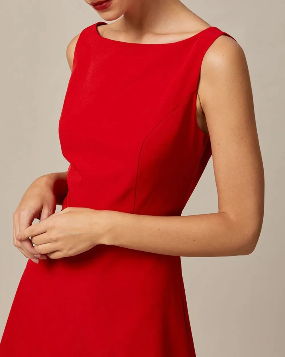 Boat Neck Red Dress