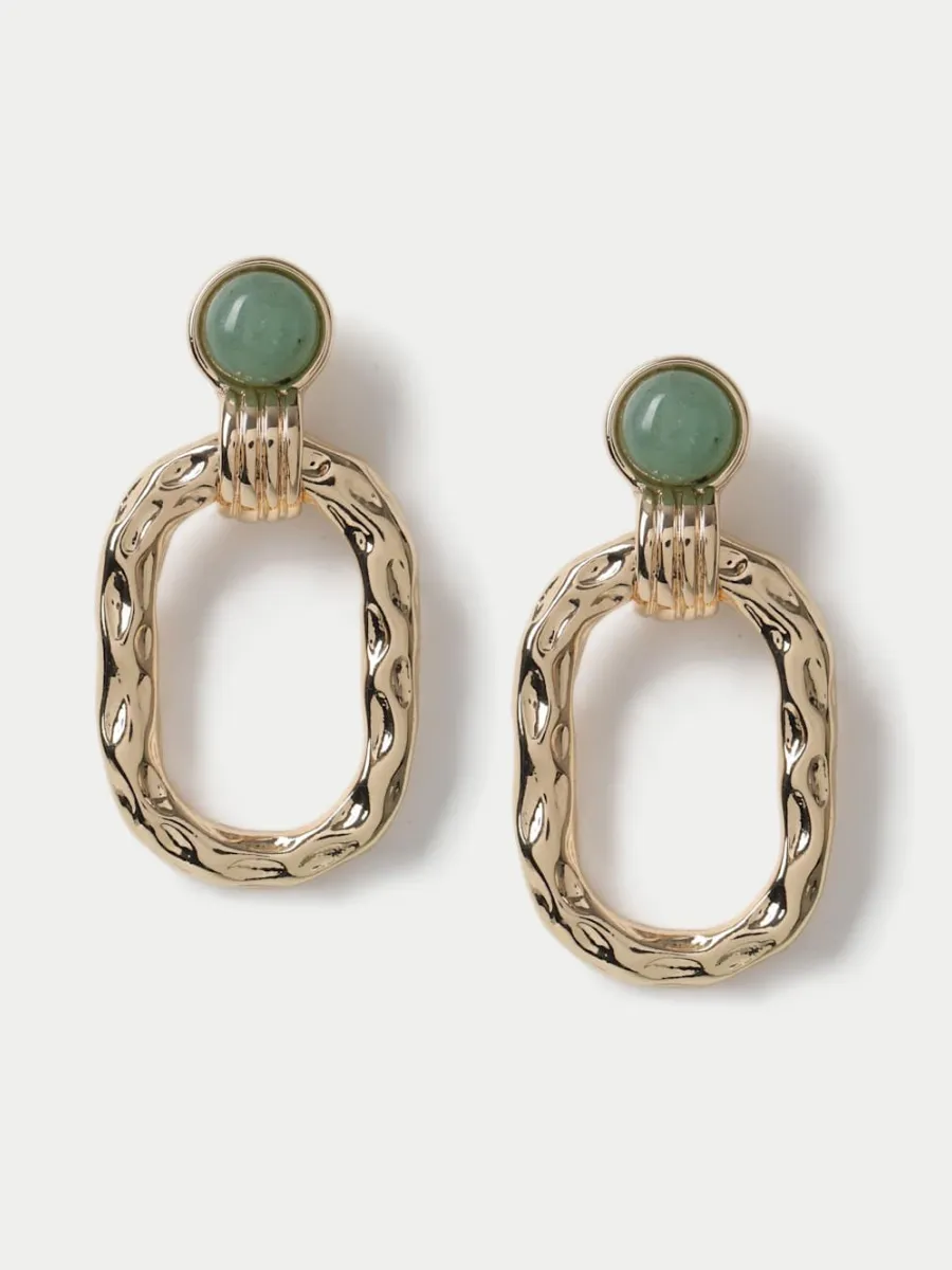Green Stone Oval Earrings