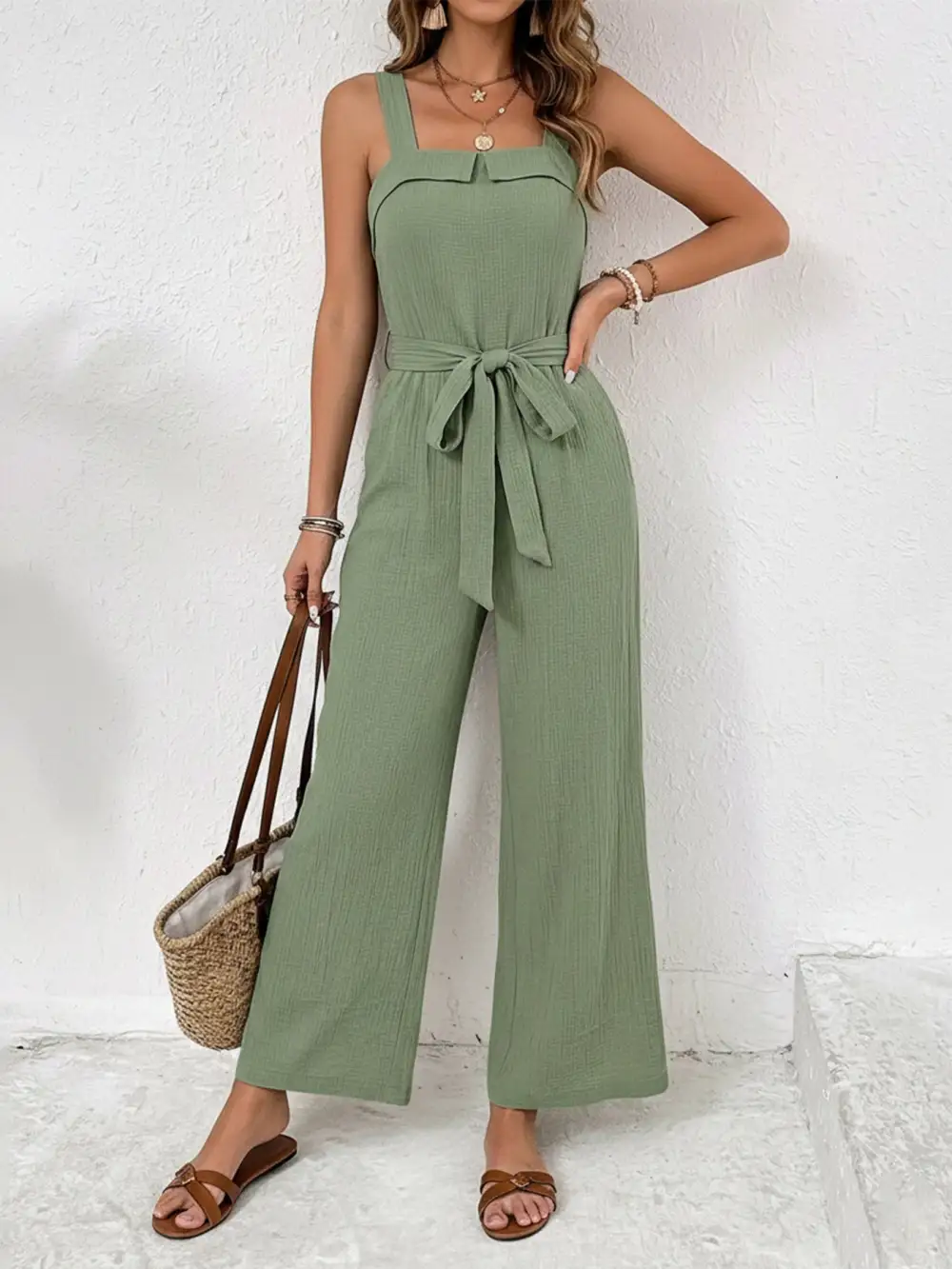 Modern Wide Leg Tie Jumpsuit