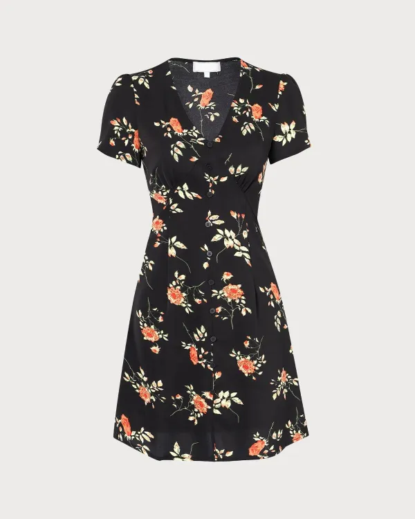 Button Front Black Dress
