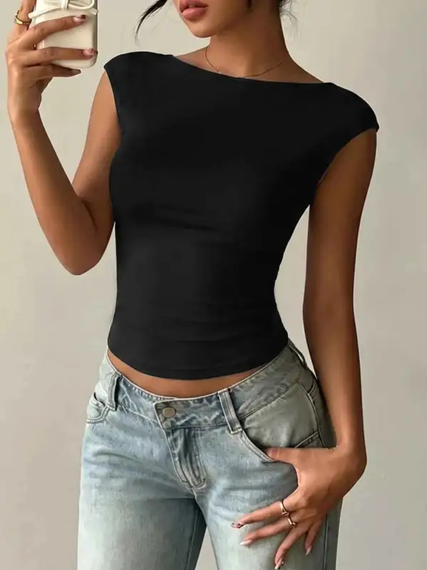 Lace Detail Cap-Sleeve T-Shirt