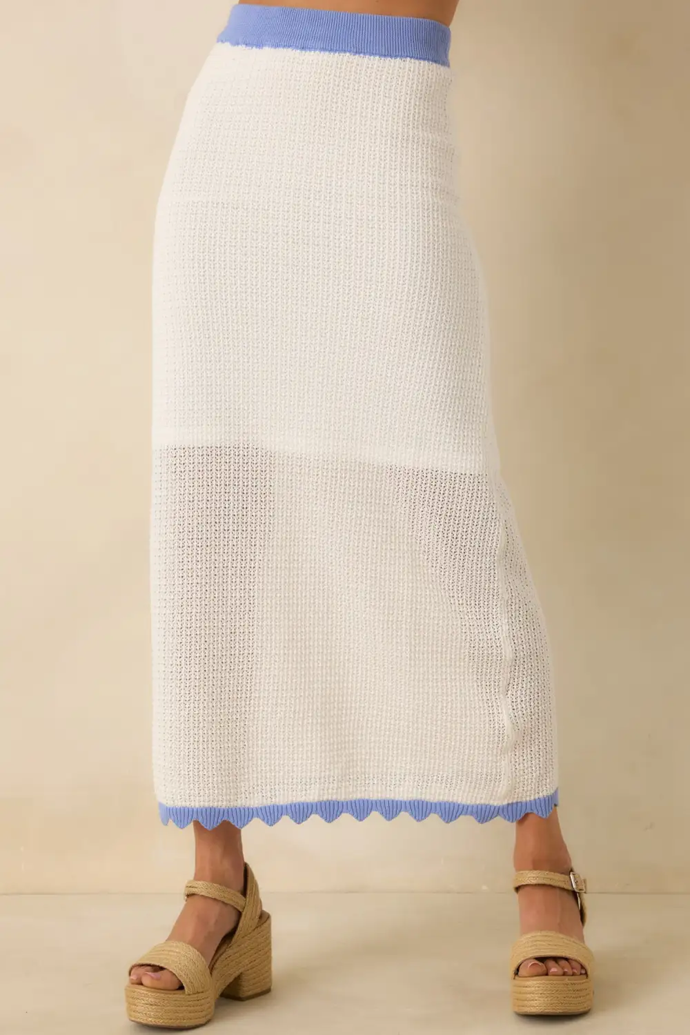 Contrast Knit Midi Skirt