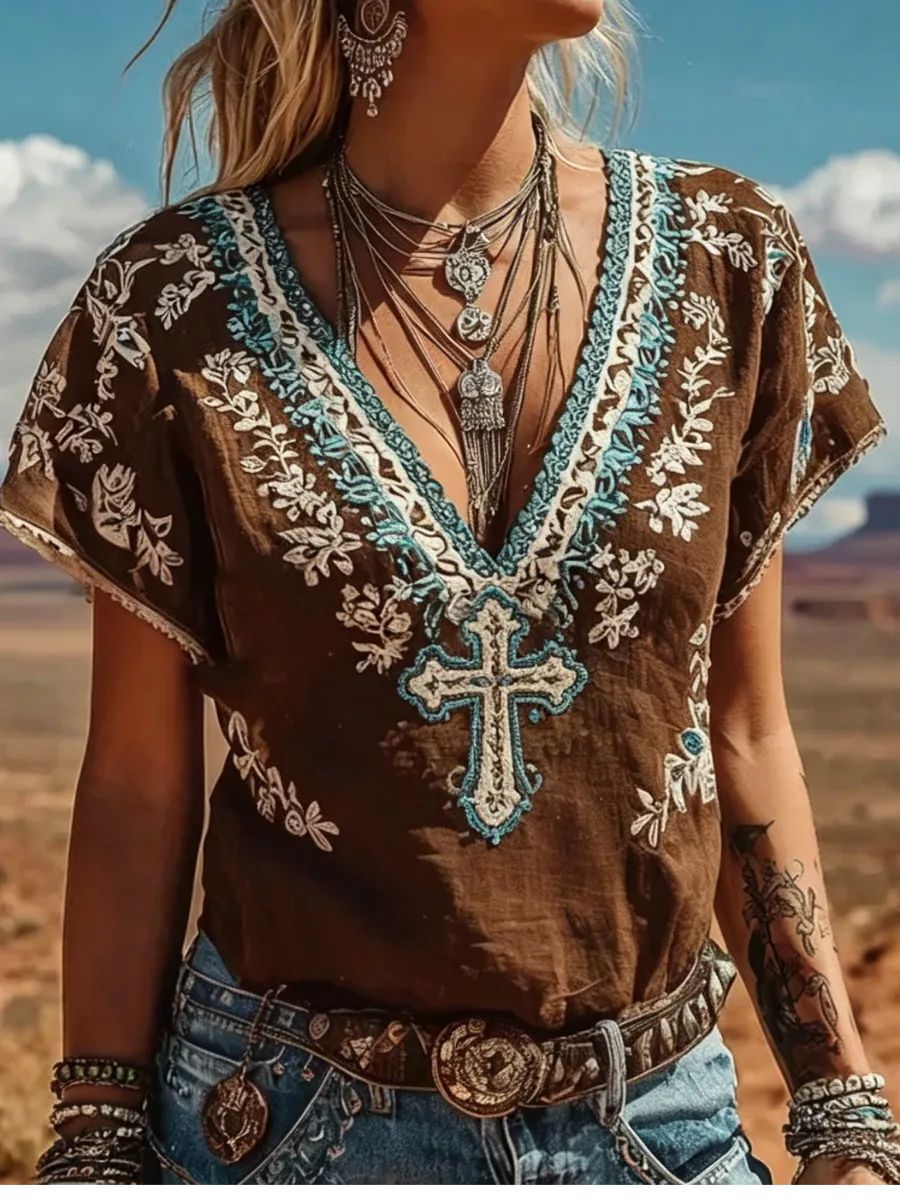 Women'S Casual Retro Western Faith T-Shirt