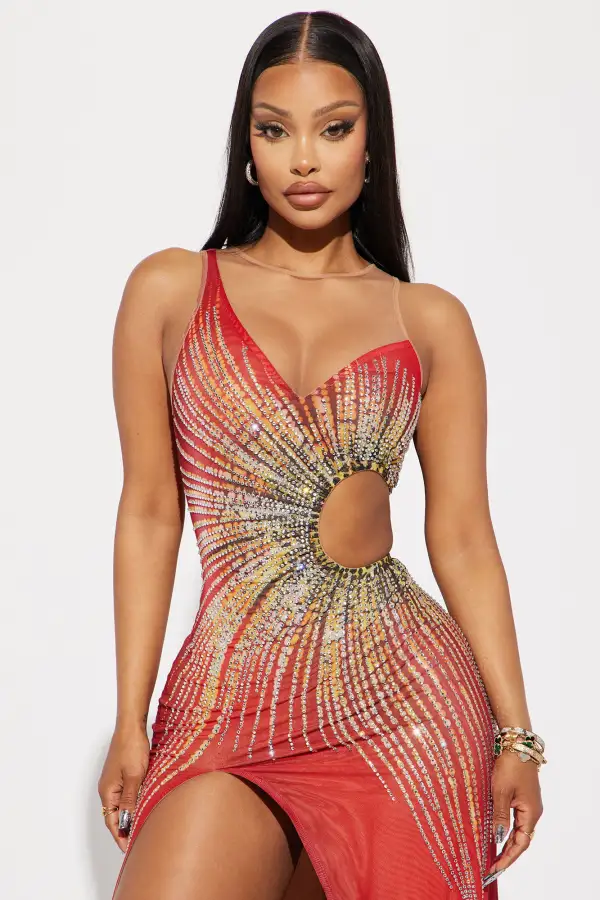 Hardy Embellished Gown - Red/combo