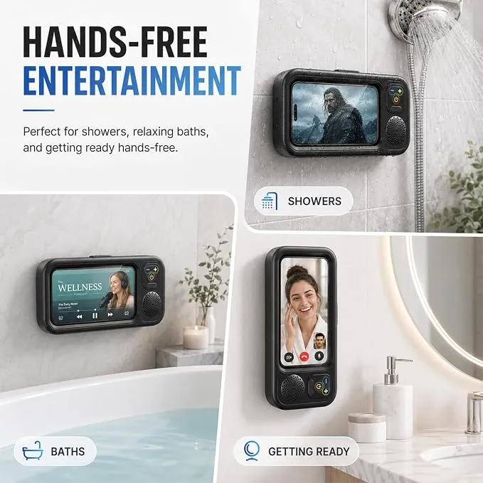 Shower Phone Holder with Bluetooth Speaker