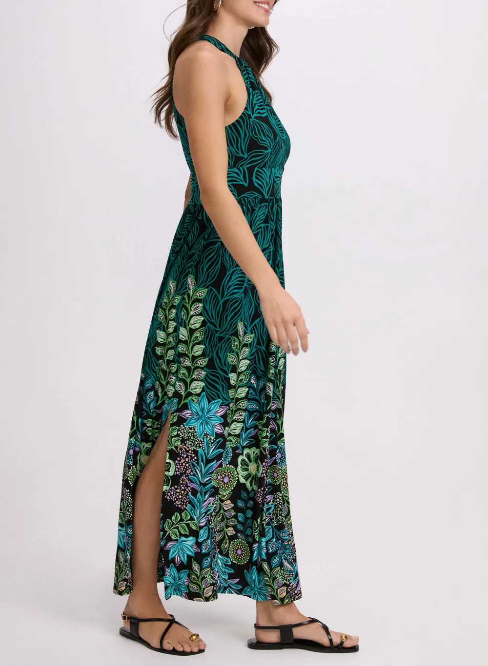 Botanical Print Casual Maxi Dress