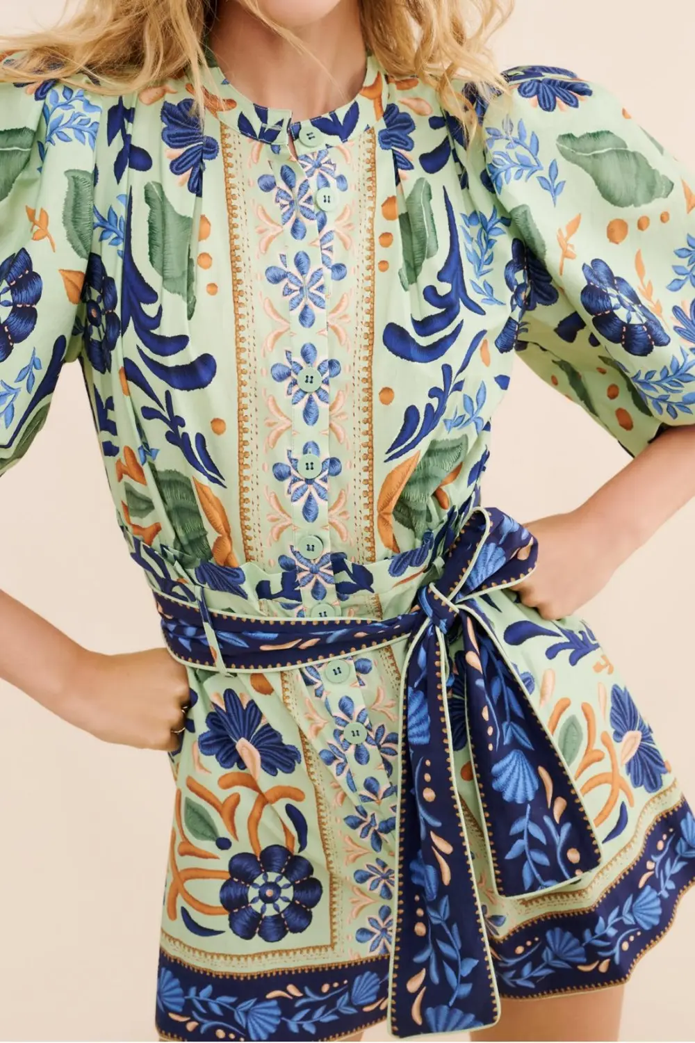Puff Sleeves Tapestry Romper