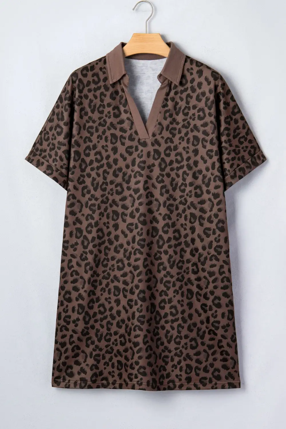 Leopard Print Contrast Collar V-neck Mini Dress