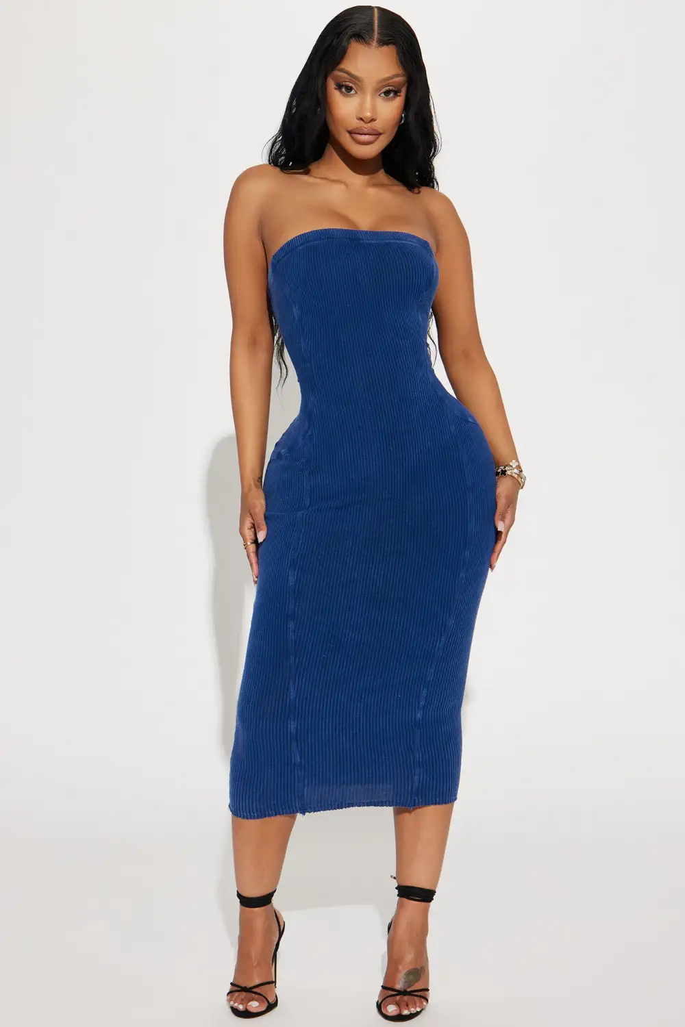 Ashlyn Mineral Wash Midi Dress - Blue