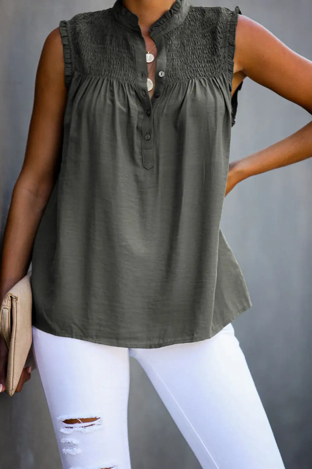 Frilled Tank Top With Buttons