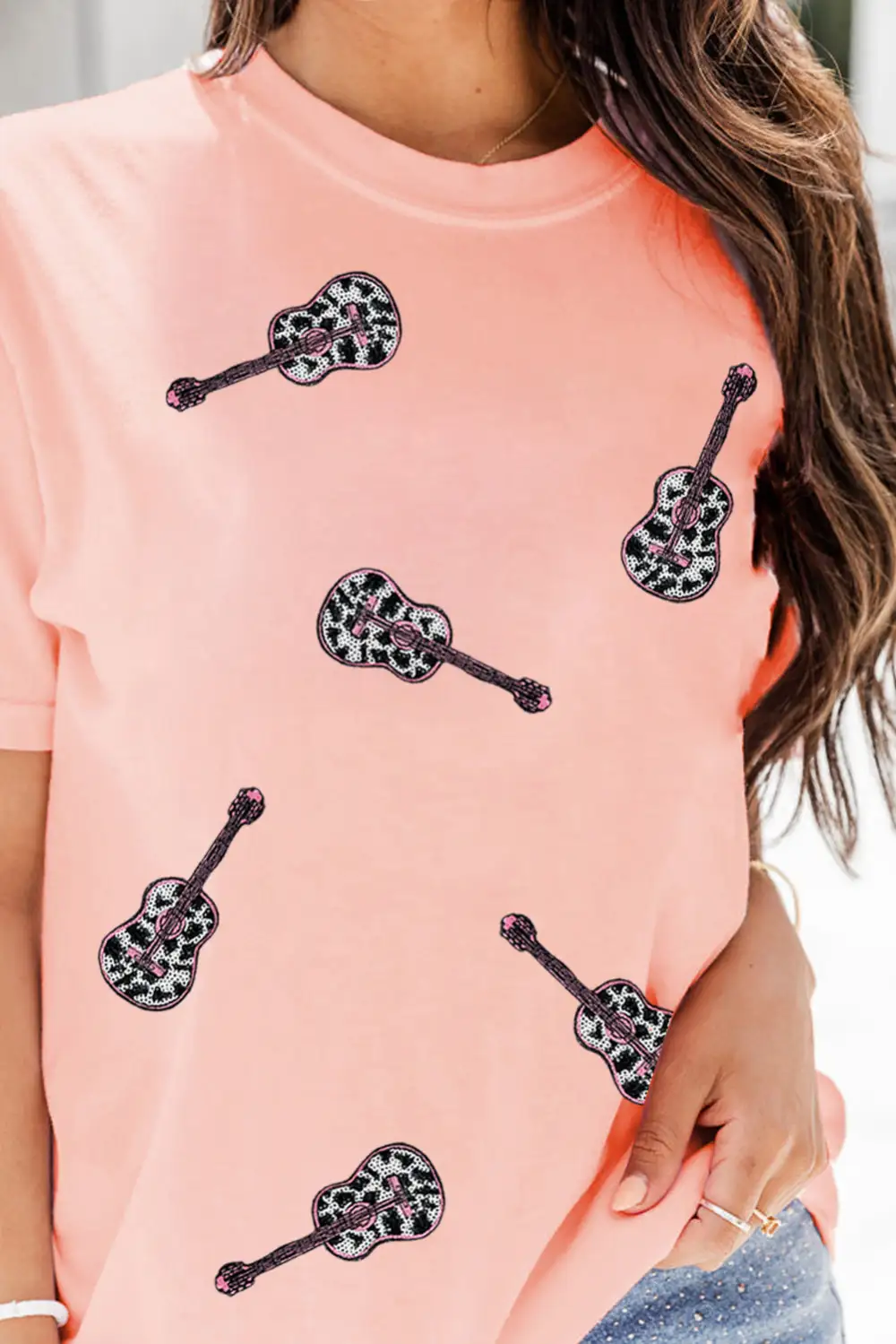 Guitar Sequin Patch Crew Tee