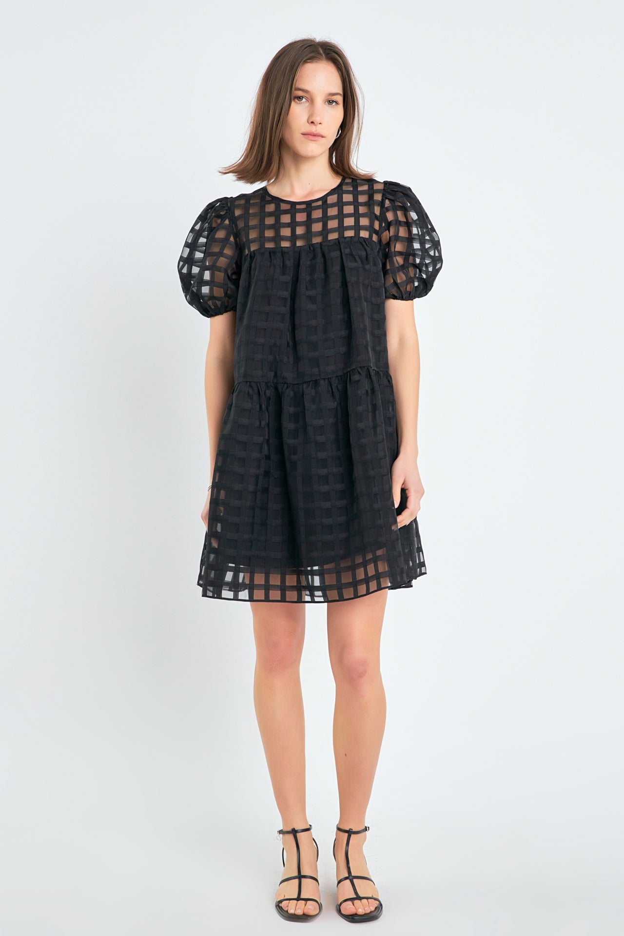 Gridded Organza Mini Dress