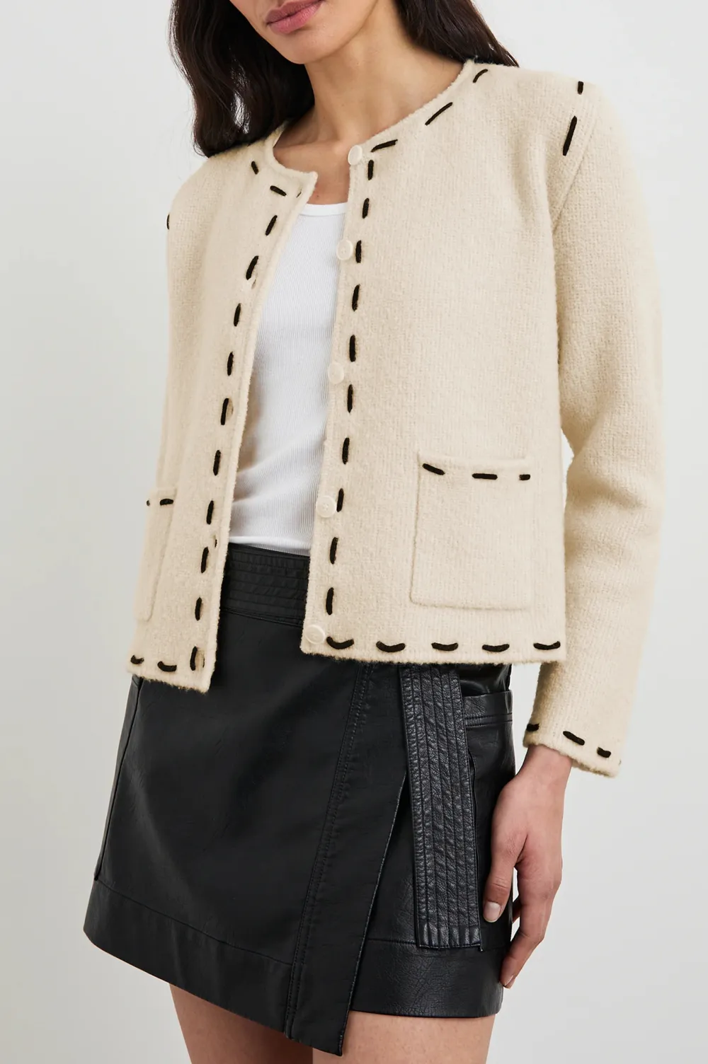 Sewn-Line Decorated Short Women's Jacket