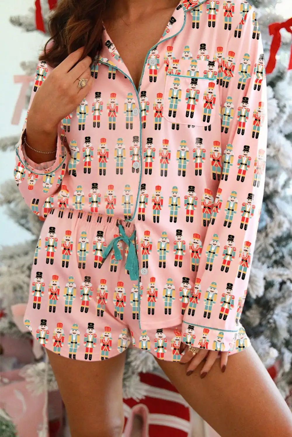 Button Front Nutcracker Pajama Set