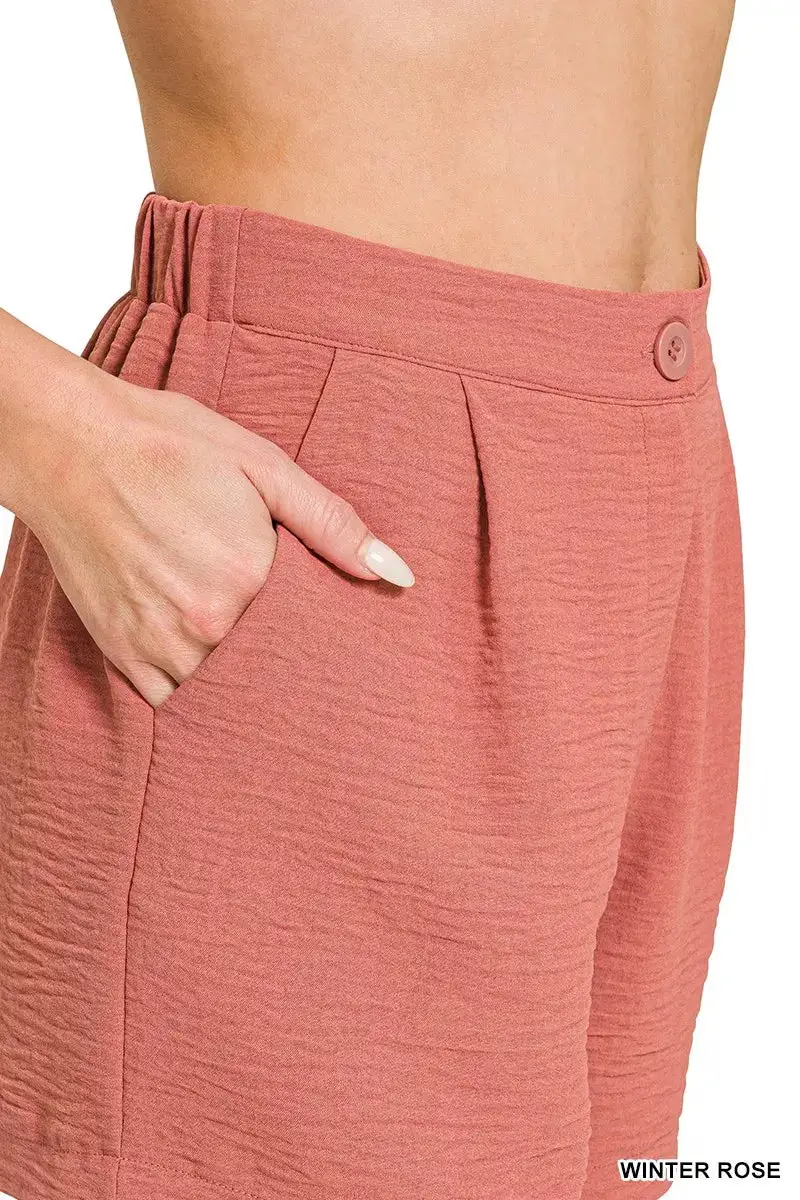 Woven Airflow Back Elastic Waist Shorts