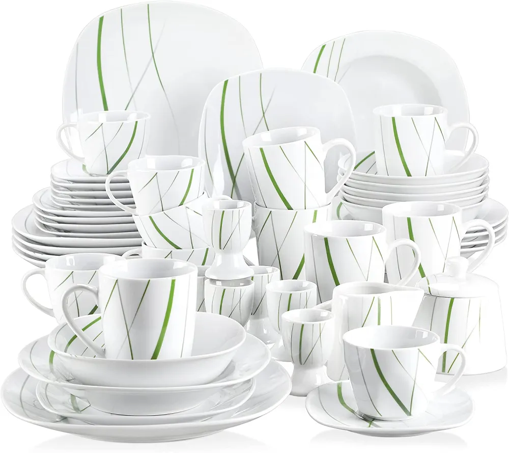 VEWEET, Series Fiona, 100-Piece Plates and Bowls Sets for 12, Including Porcelain Dishes Sets, Bowls, Mugs, Egg Cups, Cup and Saucer Set, Milk Jug and Sugar Pot Set, Microwave and Dishwasher Safe